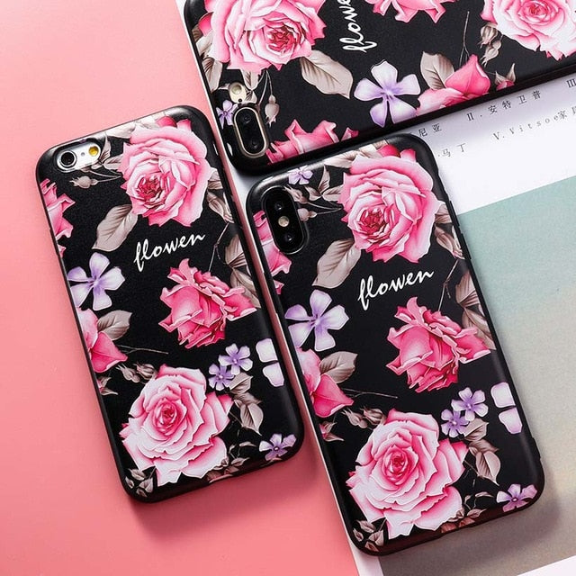 AKABEILA Silicone Patterned Cases For iPhone 5 5s 6 6S Plus 7 7 Plus 8 8 Plus Case For iPhone X Protective Flower Back Cover