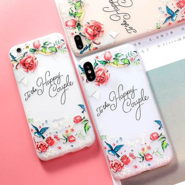 AKABEILA Silicone Patterned Cases For iPhone 5 5s 6 6S Plus 7 7 Plus 8 8 Plus Case For iPhone X Protective Flower Back Cover