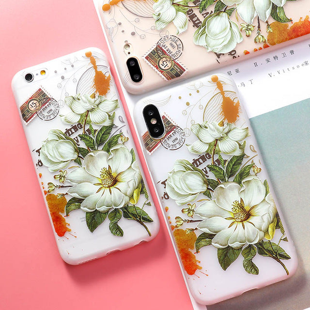 AKABEILA Silicone Patterned Cases For iPhone 5 5s 6 6S Plus 7 7 Plus 8 8 Plus Case For iPhone X Protective Flower Back Cover