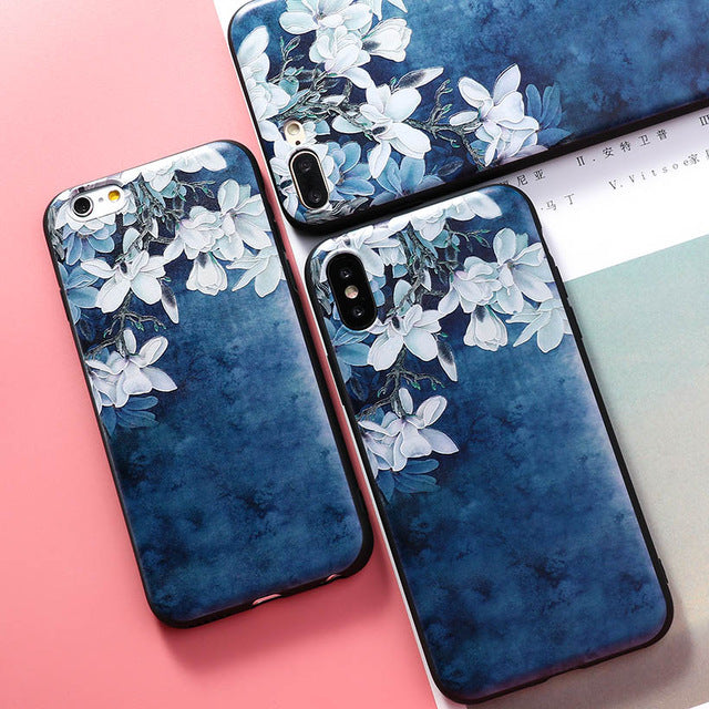 AKABEILA Silicone Patterned Cases For iPhone 5 5s 6 6S Plus 7 7 Plus 8 8 Plus Case For iPhone X Protective Flower Back Cover
