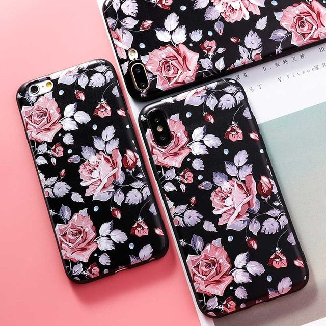 AKABEILA Silicone Patterned Cases For iPhone 5 5s 6 6S Plus 7 7 Plus 8 8 Plus Case For iPhone X Protective Flower Back Cover