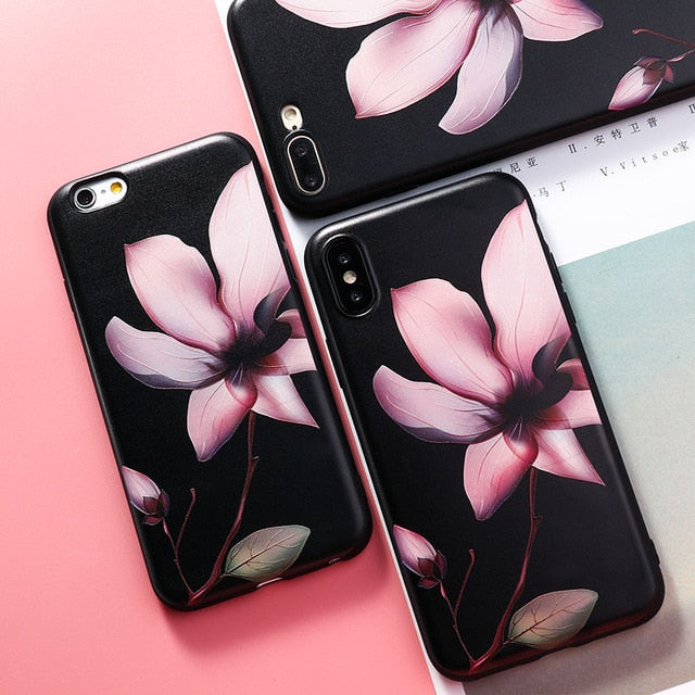 AKABEILA Silicone Patterned Cases For iPhone 5 5s 6 6S Plus 7 7 Plus 8 8 Plus Case For iPhone X Protective Flower Back Cover