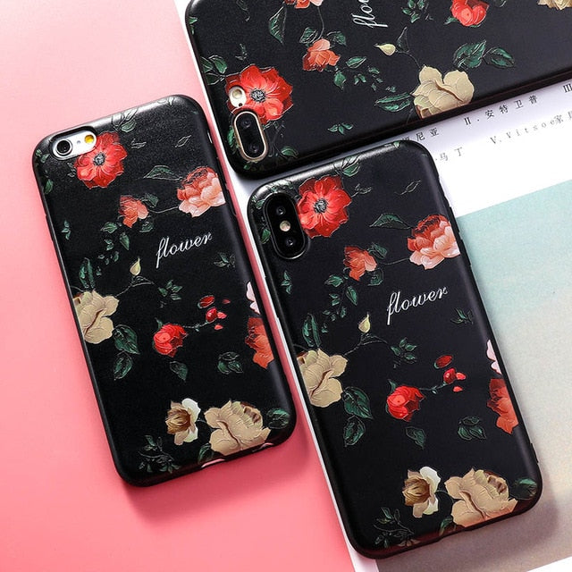 AKABEILA Silicone Patterned Cases For iPhone 5 5s 6 6S Plus 7 7 Plus 8 8 Plus Case For iPhone X Protective Flower Back Cover