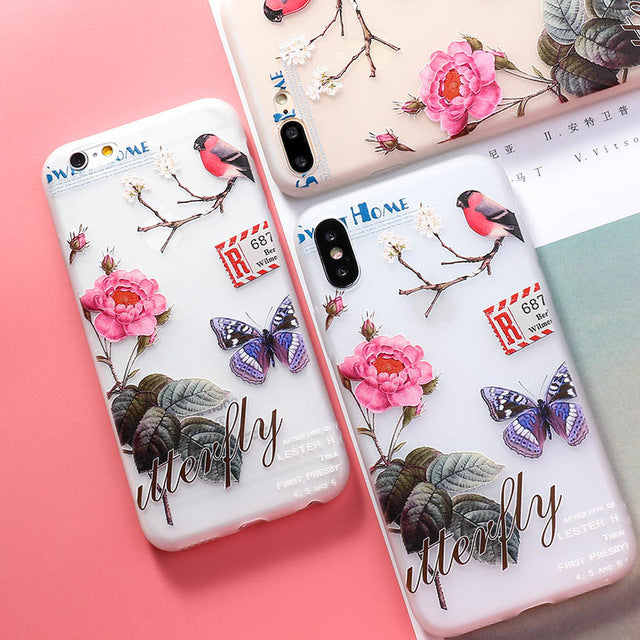 AKABEILA Silicone Patterned Cases For iPhone 5 5s 6 6S Plus 7 7 Plus 8 8 Plus Case For iPhone X Protective Flower Back Cover