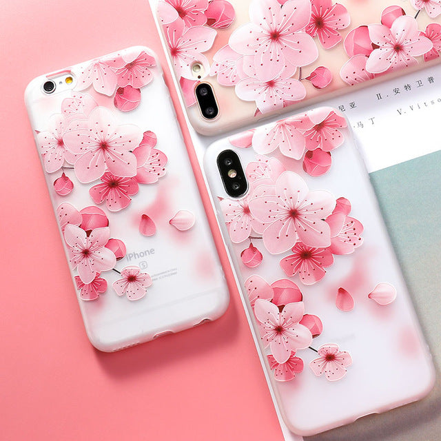 AKABEILA Silicone Patterned Cases For iPhone 5 5s 6 6S Plus 7 7 Plus 8 8 Plus Case For iPhone X Protective Flower Back Cover