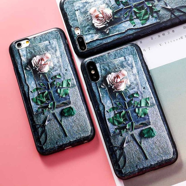 AKABEILA Silicone Patterned Cases For iPhone 5 5s 6 6S Plus 7 7 Plus 8 8 Plus Case For iPhone X Protective Flower Back Cover