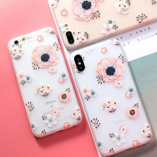 AKABEILA Silicone Patterned Cases For iPhone 5 5s 6 6S Plus 7 7 Plus 8 8 Plus Case For iPhone X Protective Flower Back Cover