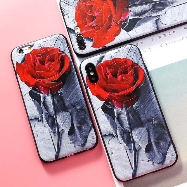AKABEILA Silicone Patterned Cases For iPhone 5 5s 6 6S Plus 7 7 Plus 8 8 Plus Case For iPhone X Protective Flower Back Cover