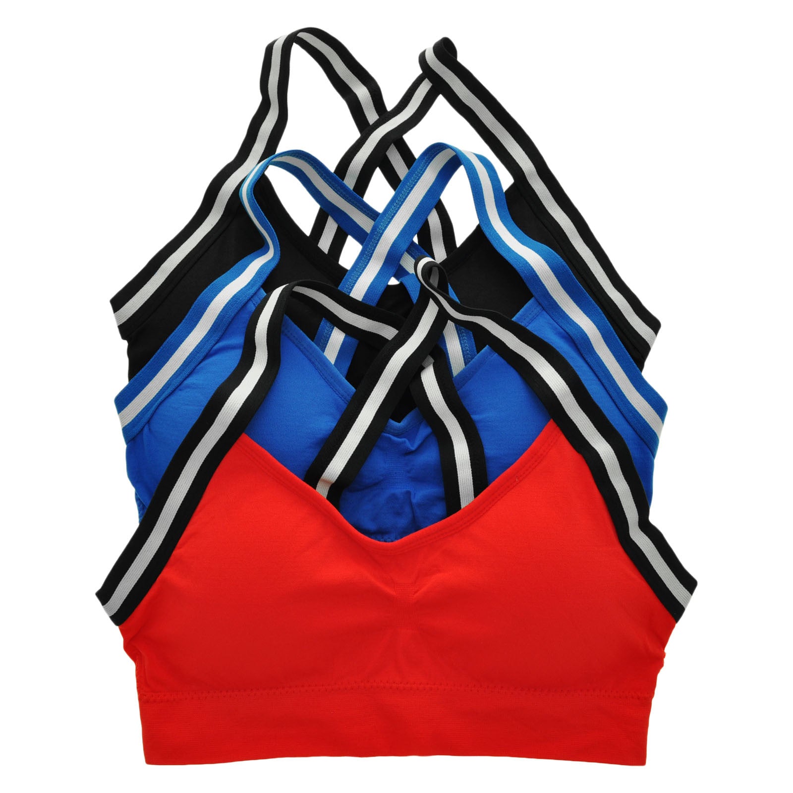 Angelina Seamless Racerback Bralette with Striped Straps (3-Pack)