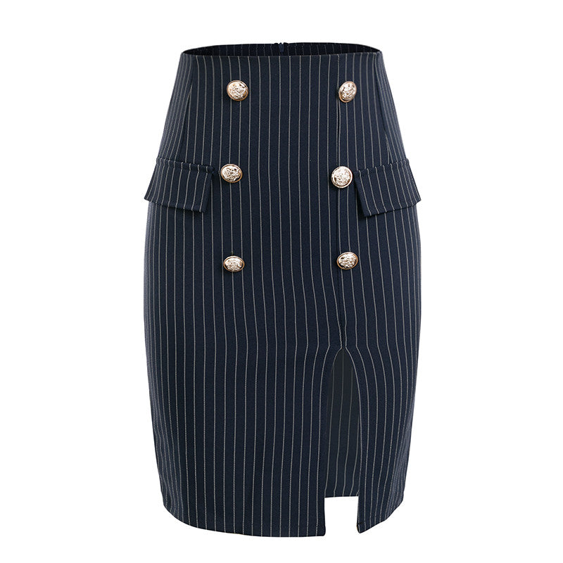 Glamaker Navy stripe split high waist suit sexy skirt midi bodycon skirt Women autumn Party club elegant winter skirt bottom2018